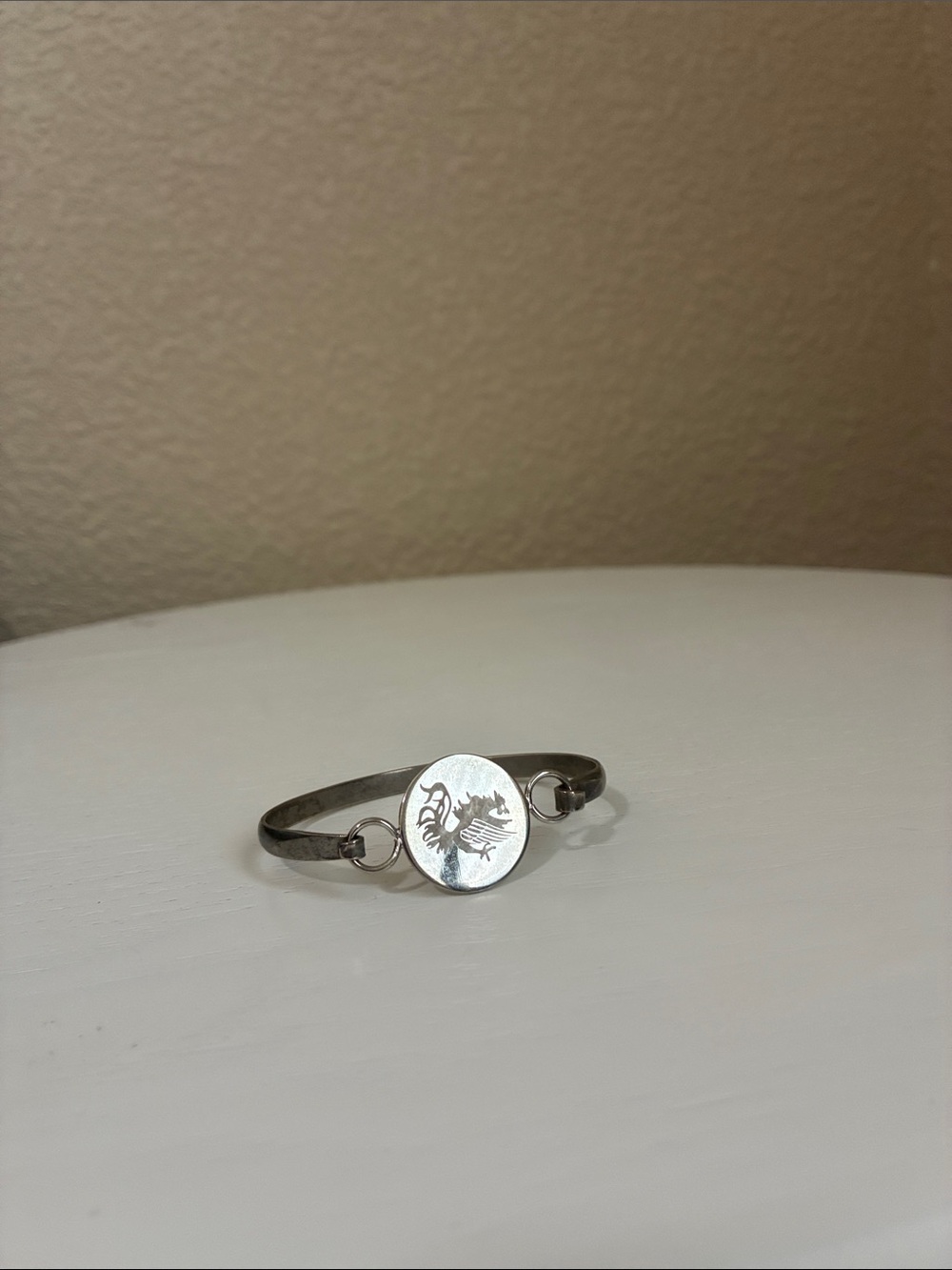 Silver Plated Gamecock Medallion Bangle Bracelet - Women Jewelry